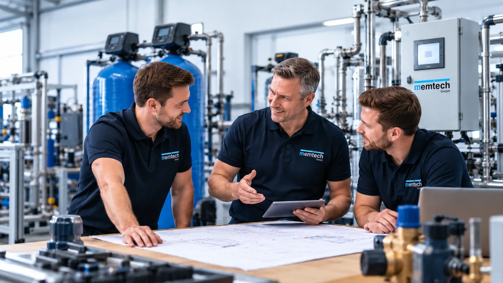 Das Memtech-Team in der Werkstatt in Moorenweis